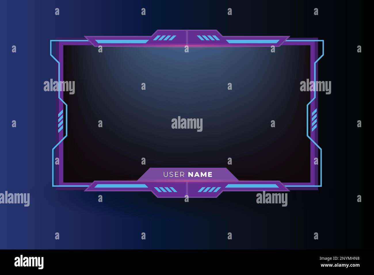 Überlagerungsvektor für Online-Spiele für Live-Gamer. Modernes Rahmendesign für Offline-Gaming mit farbenfrohen Tasten. Lila und cyanfarbene Live-Stream-Anzeige Stock Vektor