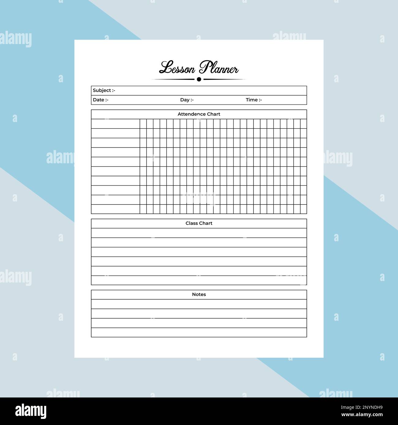 Lektionsplaner KDP-Zeitschriftenvorlage für den Innenraum. Tracker für tägliche Klassennotizen und Vorlage für die Prüfung der Studieninformationen. KDP-Innenlogbuch. Die Lesbe der Studentin Stock Vektor