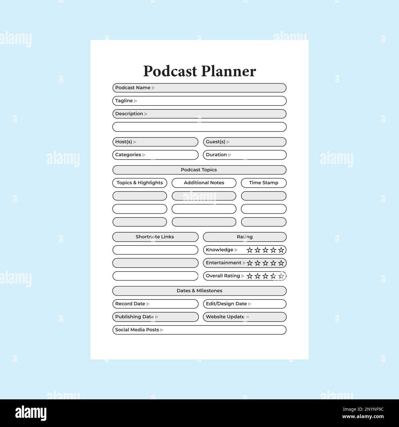 Podcast täglicher Infoprüfer KDP-Innennotizbuch. Podcast-Kanal-Informationen-Tracker und Zeitplanvorlage für Logbuch. Das KDP-Innenjournal. Radio sta Stock Vektor