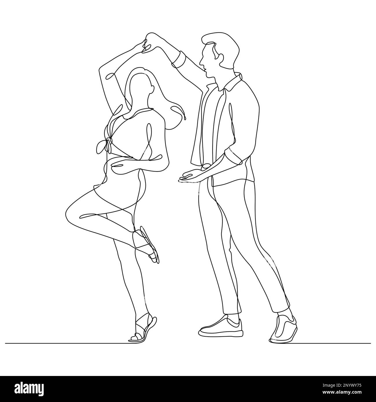 Ein Paar tanzt, Umriss auf weißem Hintergrund. Vektordarstellung Stockfoto