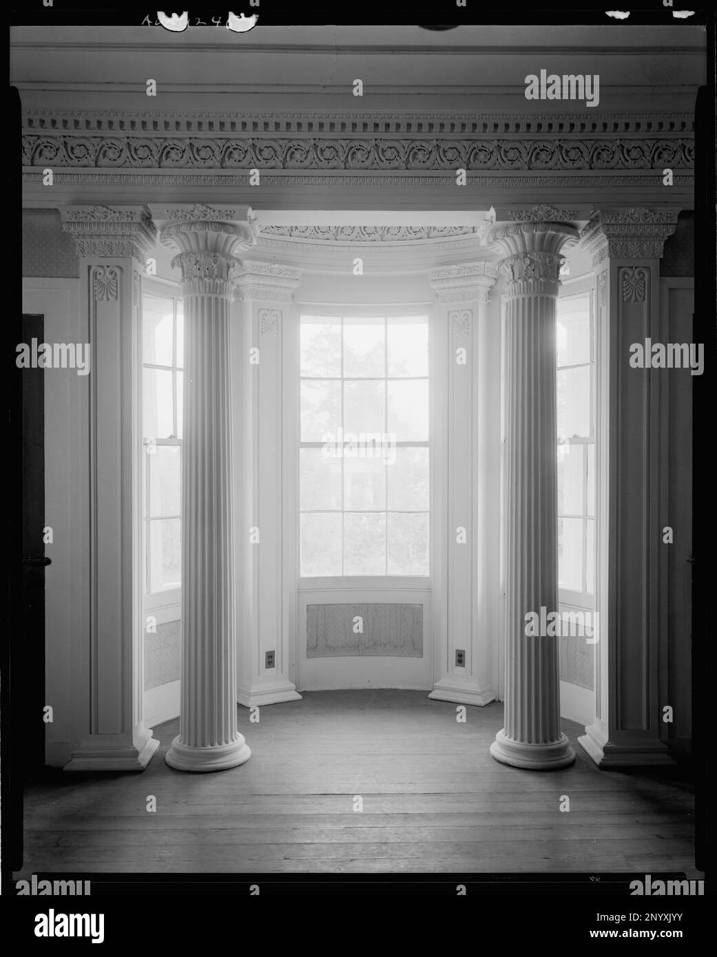 Gaineswood, Demopolis, Marengo County, Alabama. Carnegie Survey of the Architecture of the South (Carnegie-Umfrage zur Architektur des Südens). Vereinigte Staaten, Alabama, Marengo County, Demopolis, Innenausstattung, Erkerfenster. Stockfoto