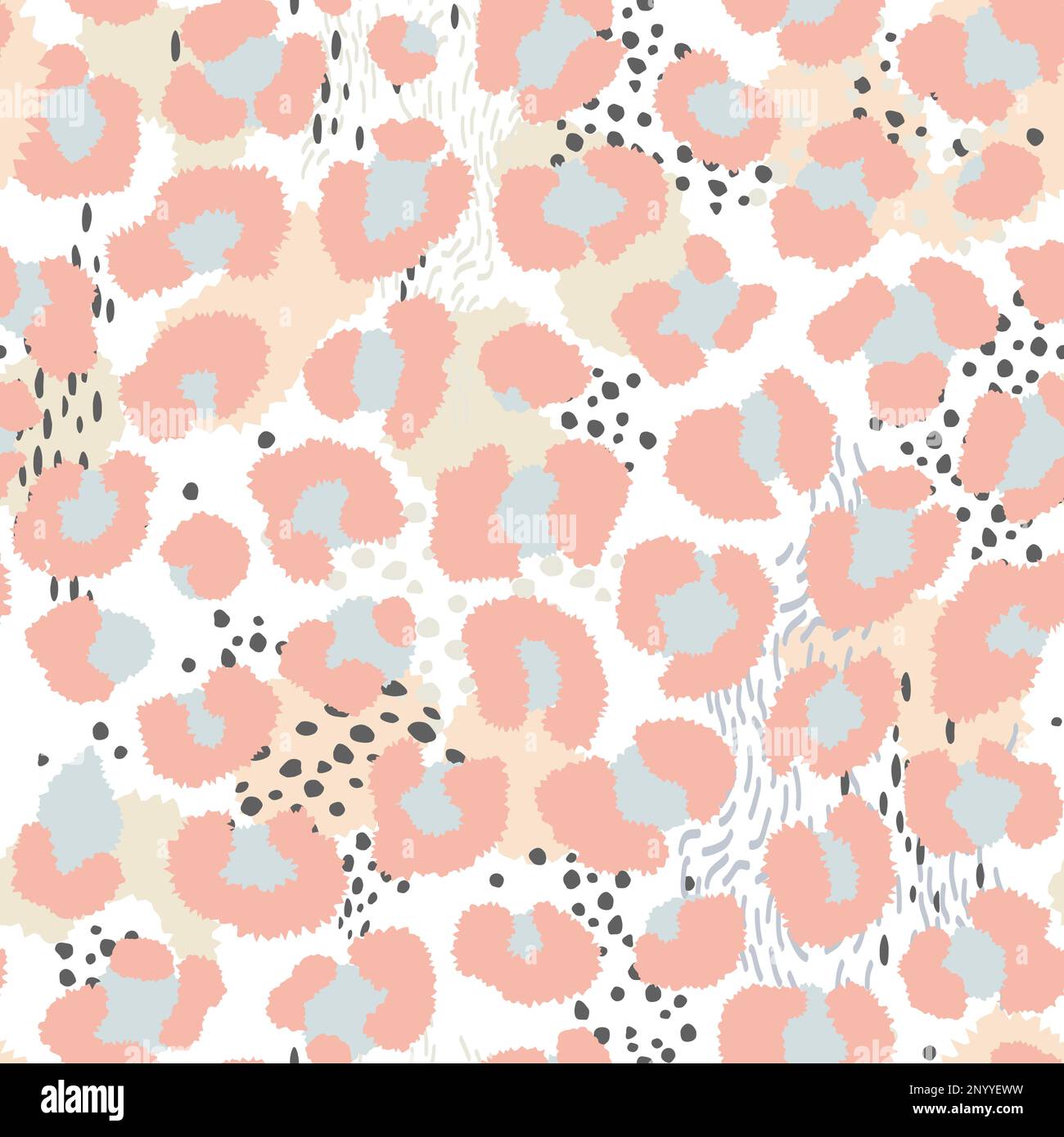 Vector Minimal Pastel Leopard und Abstract Seamless Pattern, Beige, Pink und Hellblau. Stock Vektor