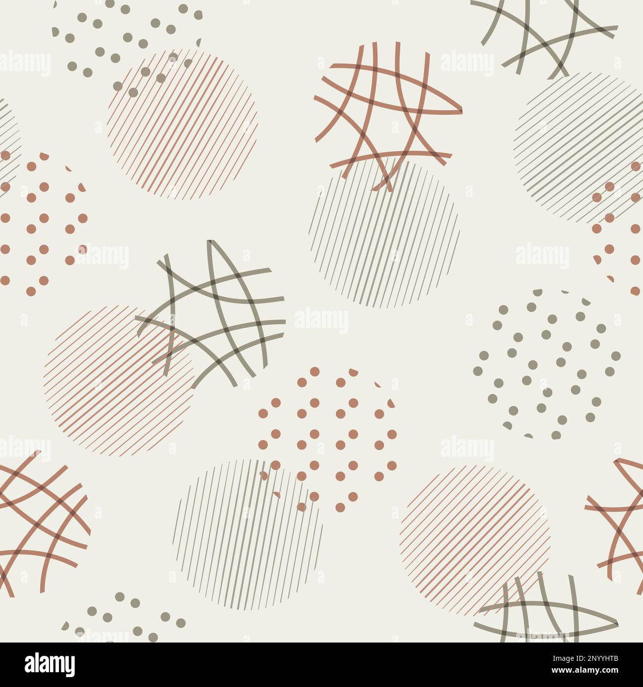 Vector Abstract Circle nahtloses japanisches Geschenkpapier oder Stoffmuster in Khaki-Farben. Stock Vektor
