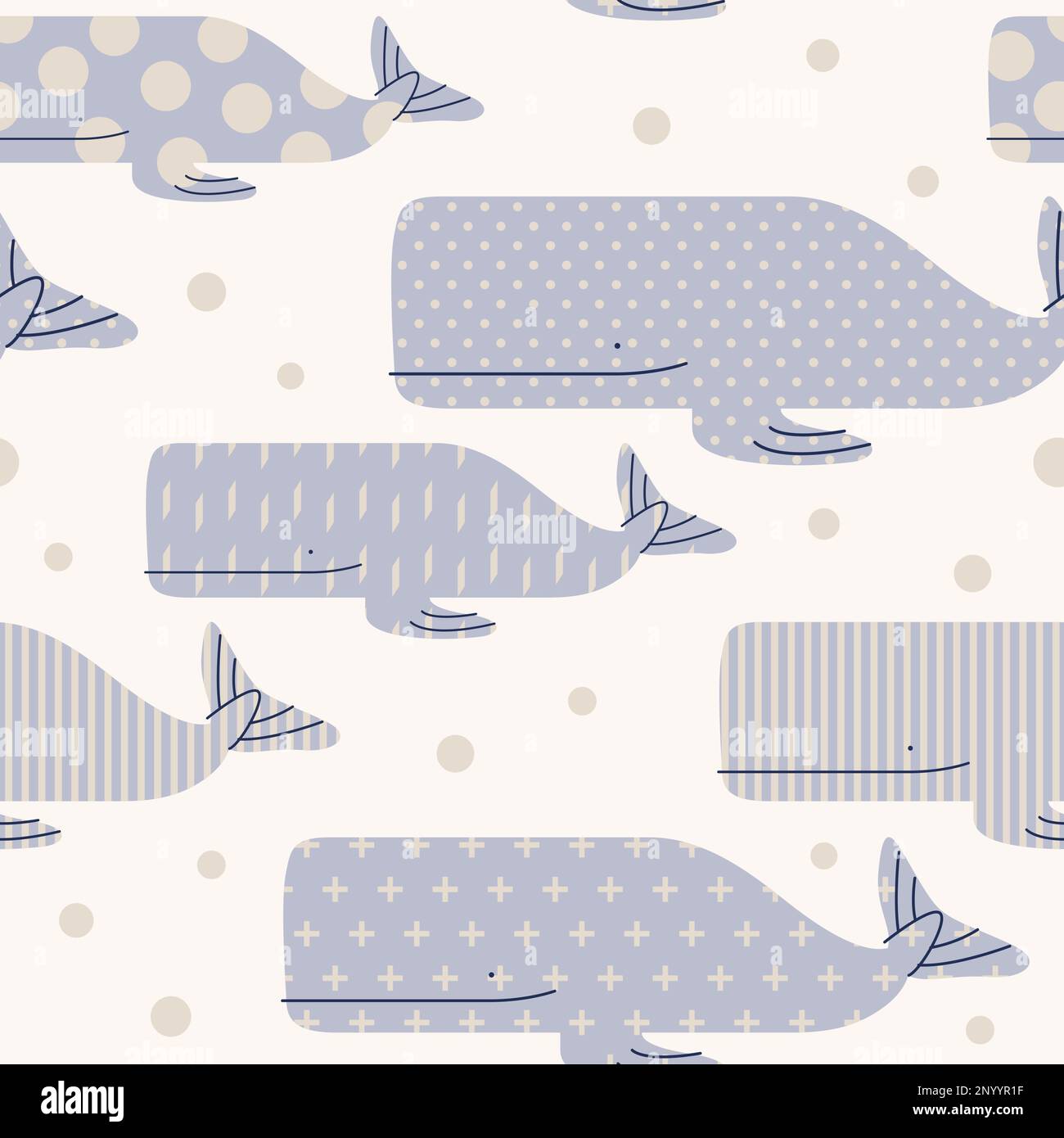 Vektorfarben in Pastelltönen Minimal Sea Life Whale Seamless Pattern für Kinder- und Babygewebe oder Geschenkpapierdruck. Stock Vektor