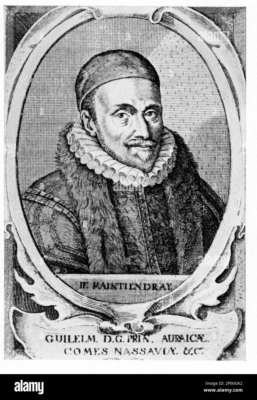 Der deutsche Graf von Nassau WILLHELM I ( GUGLIELMO IL TACITURNO , 1533 - 1584 ), Prinz von Orange , Gouverneur der Niederlande , Seeland und Ultrecht - Governatore - Hut - cappello - Felle - Pelliccia - CHIESA ANGLICANA - Kragen - colletto - WILHELM - OLANDA - PAESI BASSI --- Archivio GBB Stockfoto