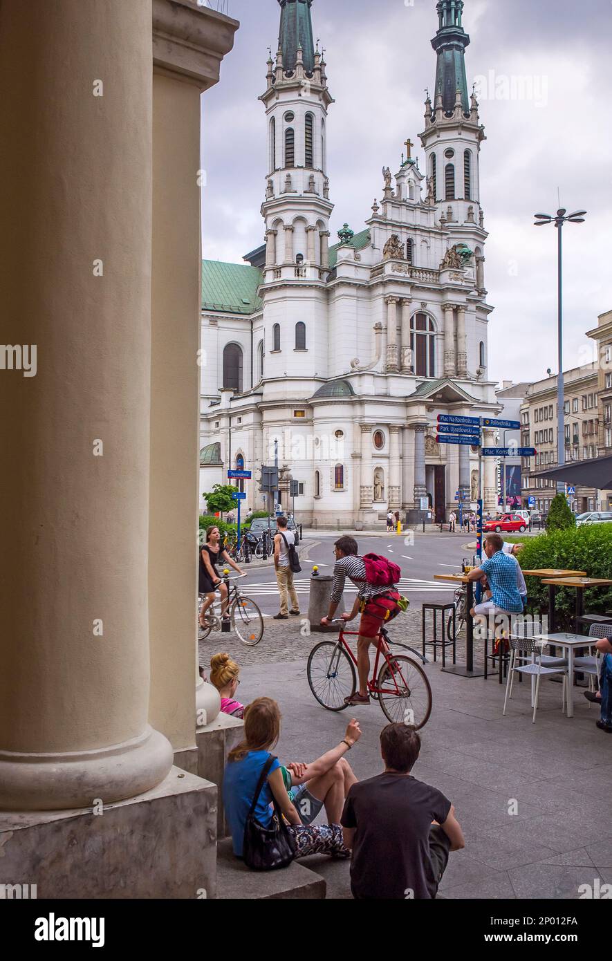 Zbawiciela Platz, im Hintergrund die Kirche des Heiligsten Erlösers, Warschau, Polen Stockfoto