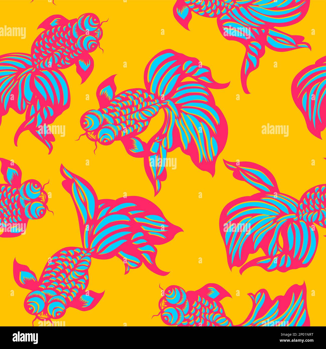 Vector Modern Chinese Traditional Paper Cut Nahtloses Muster. Goldfisch im Lotussee. Stock Vektor