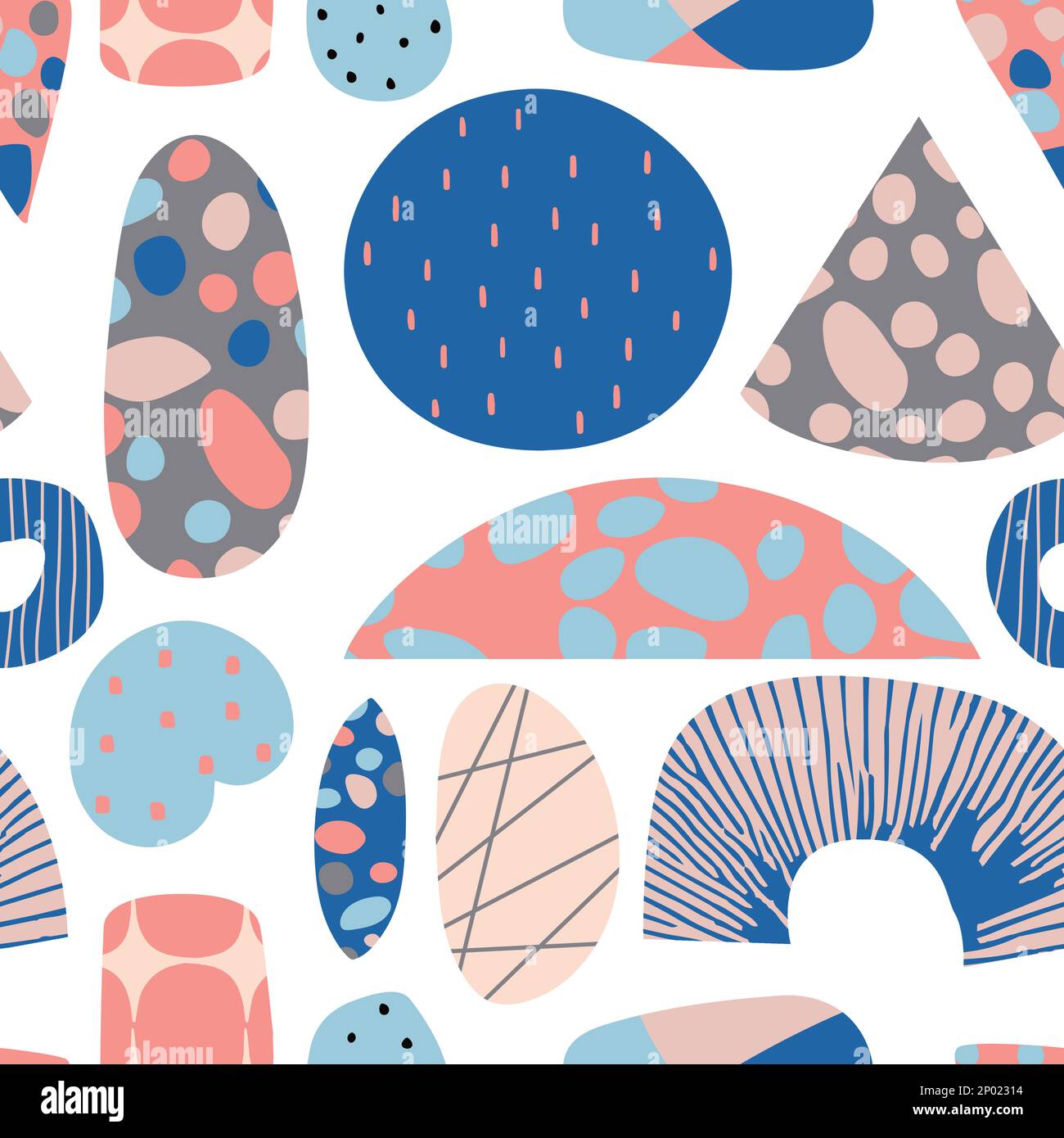 Vector Retro-gedämpft farbenfrohe, von Hand gezeichnete, abstrakte Collage Nahtloses Oberflächenmuster für Produkte oder Geschenkpapierdrucke. Stock Vektor