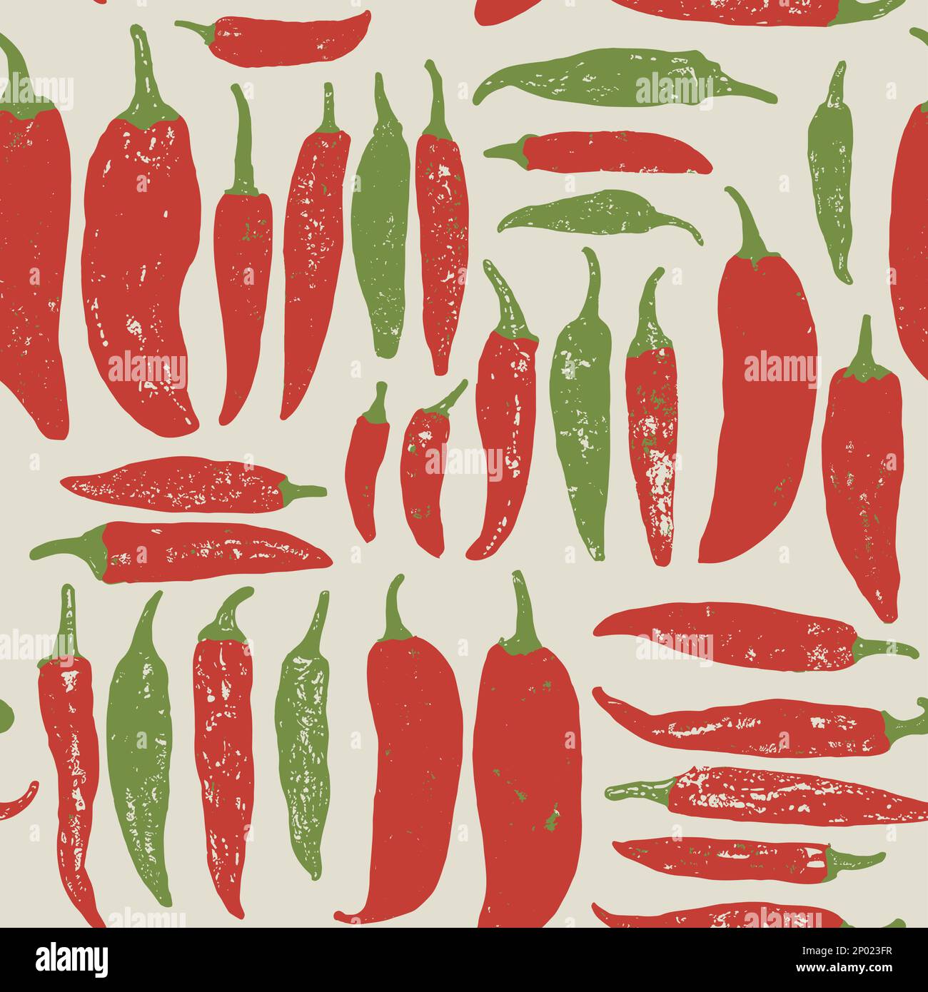 Vektor Retro Siebdruck Chili oder Pfeffer Nahtloses Oberflächenmuster für Produkte oder Geschenkpapierdrucke. Stock Vektor