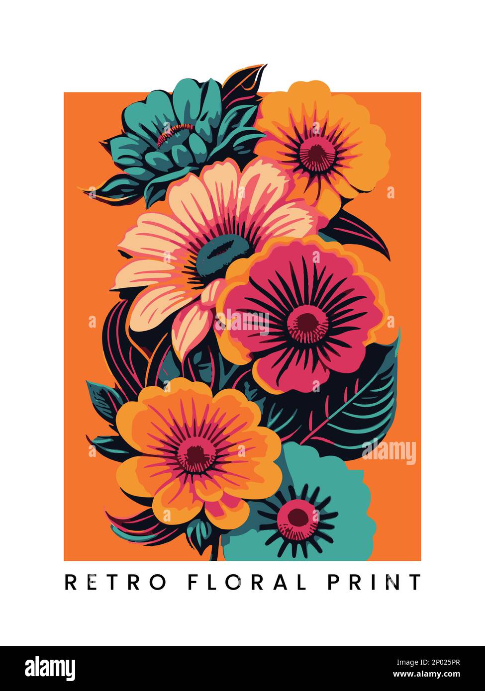 Minimalistischer Vektor Retro-Siebdruck Botanisches Blumenmuster für Poster, Buchumschlag oder Werbeschild. Stock Vektor