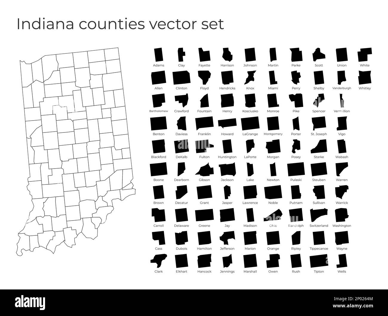 Karte von Indiana mit Formen von Regionen. Leere Vektorkarte des US