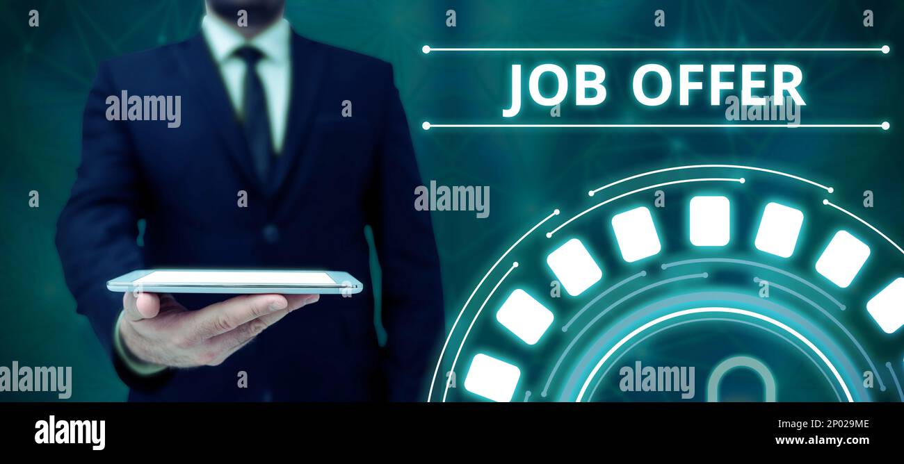 Konzeptionelle Darstellung des Stellenangebots. Geschäftsübersicht Ein peron oder ein Unternehmen, das eine Opportunität für die eigene Beschäftigung bietet Stockfoto