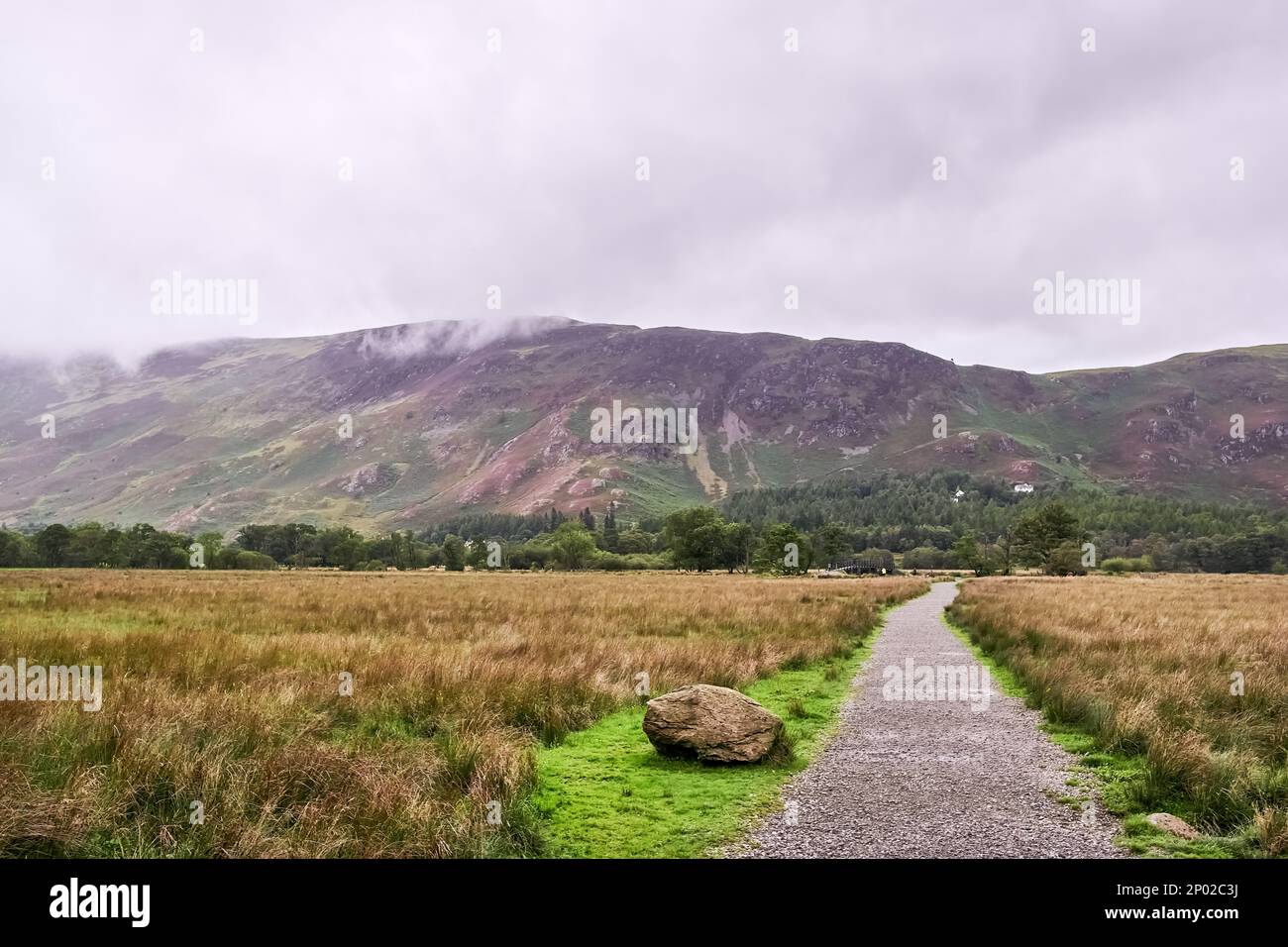 Chinesische Brücke in der Ferne in Borrowdale, Keswick, Lake District Stockfoto