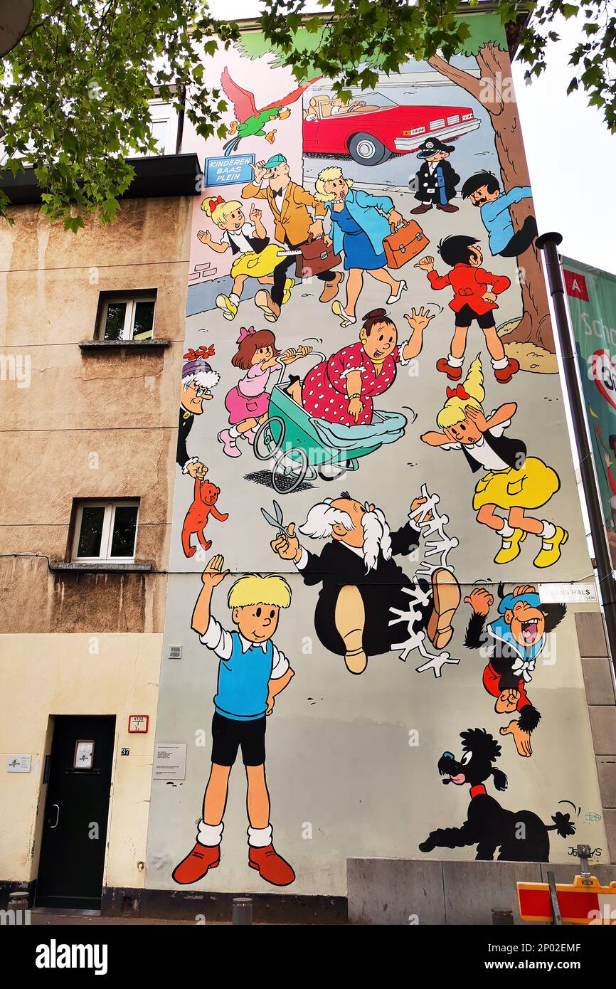 Jommeke von Jef Nys Straßengemälde in Antwerpen, Belgien Stockfoto