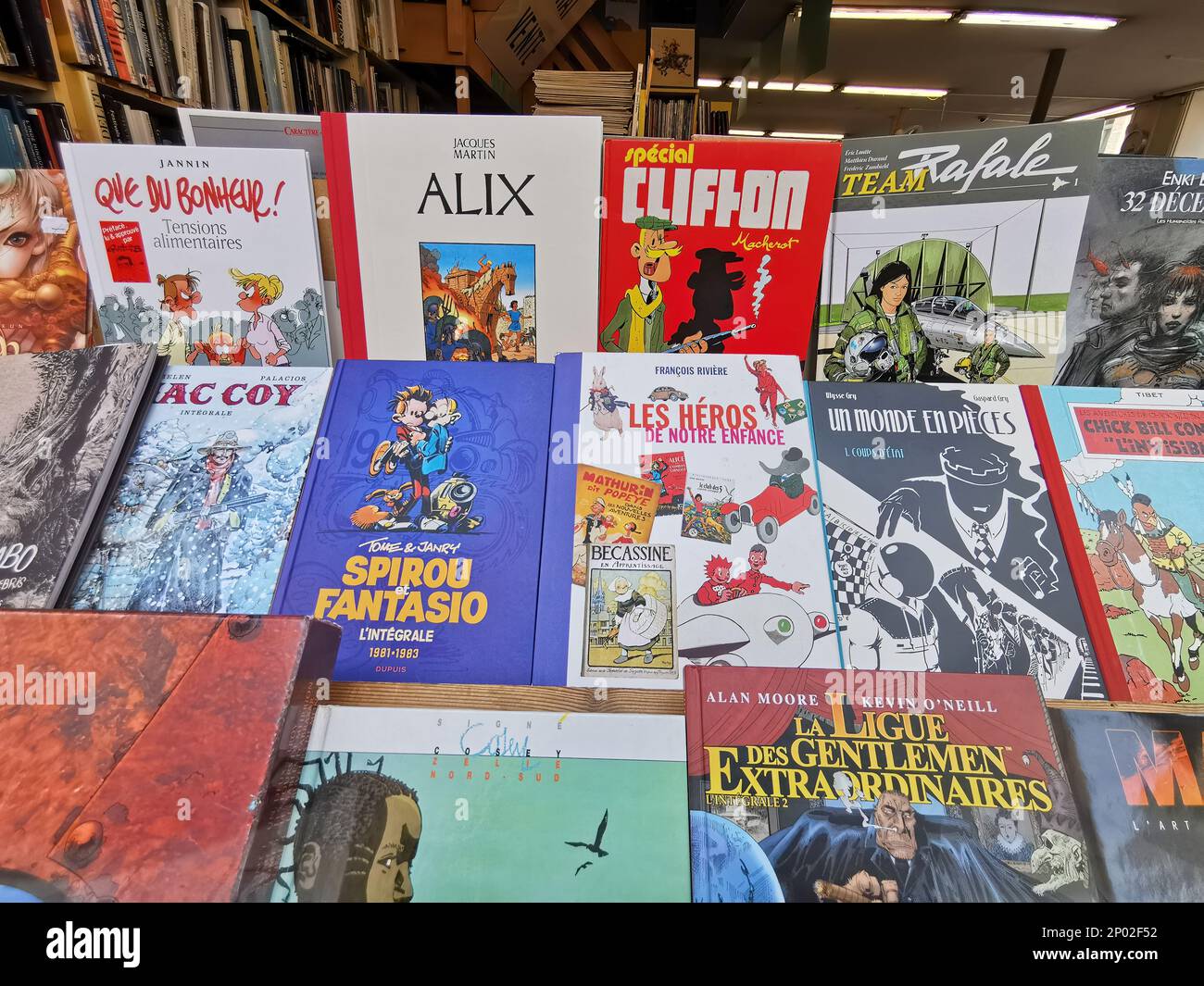 Belgische Comicbücher werden in der Buchhandlung in Belgien ausgestellt Stockfoto