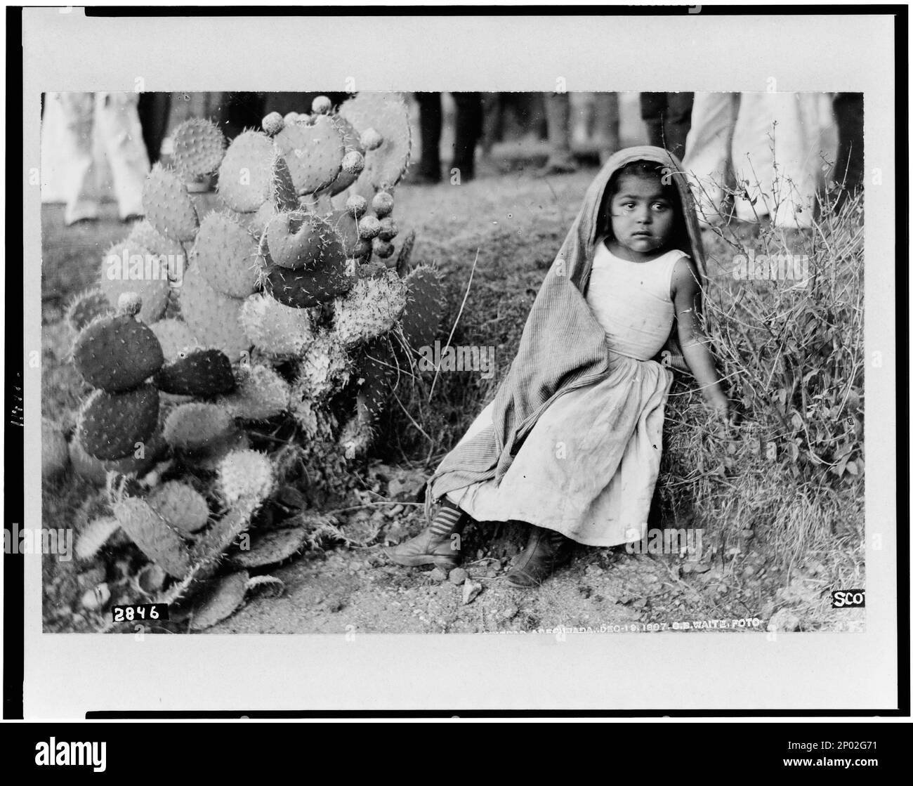 Mutterkind--Mexiko/C.B. Warten sie auf das foto... Titel abgeschrieben von Posten Nr. 2846, Frank und Frances Carpenter Collection, Copyright von C.B. Waite, Mexiko-Stadt, Kinder, Mexiko, 1900-1910, Kaktus, Mexiko, 1900-1910. Stockfoto