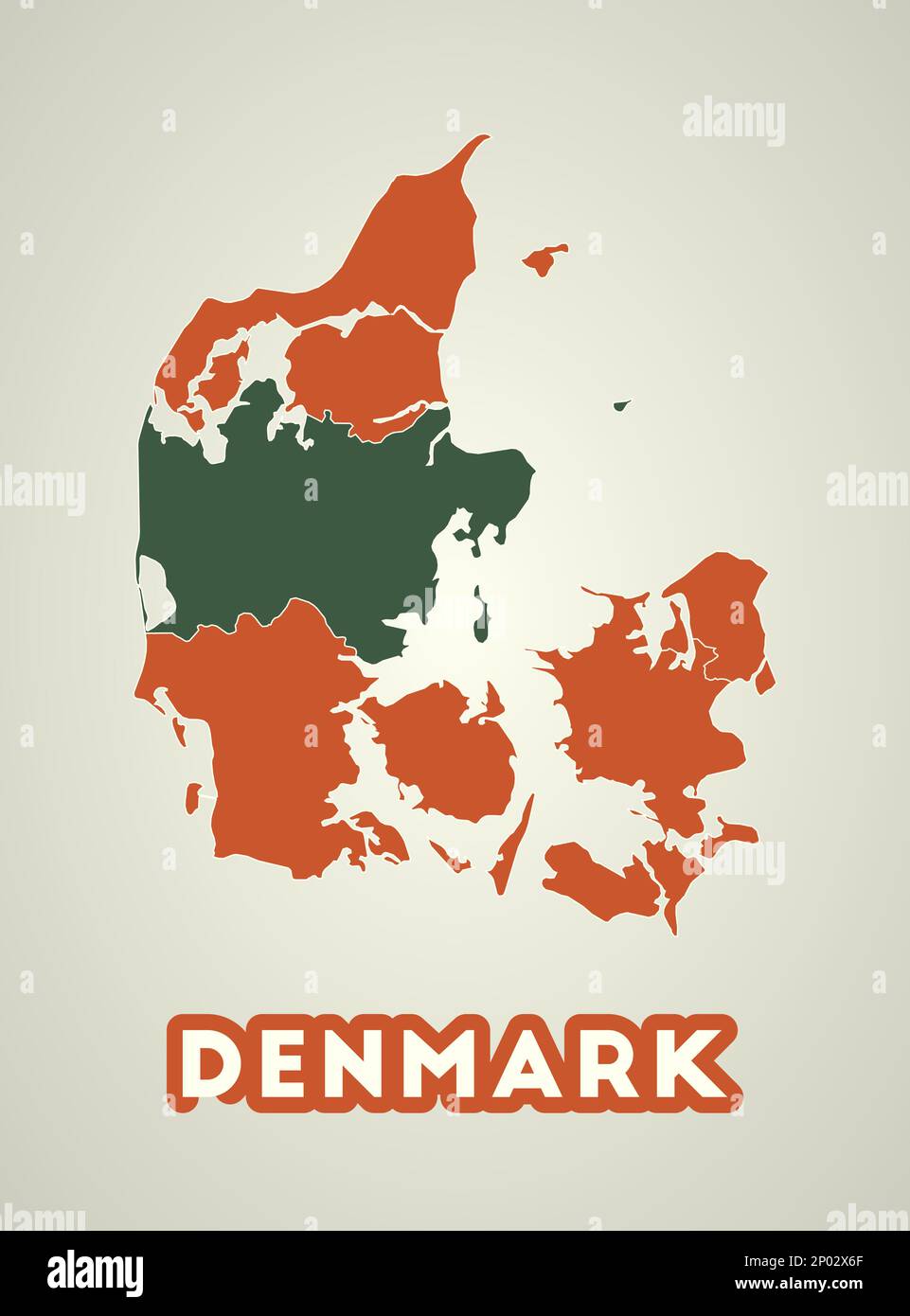 Dänemark Poster im Retro-Stil. Karte des Landes mit Regionen in der Farbpalette für den Herbst. Form Dänemark mit Ländername. Attraktive Vektorbeispiele Stock Vektor