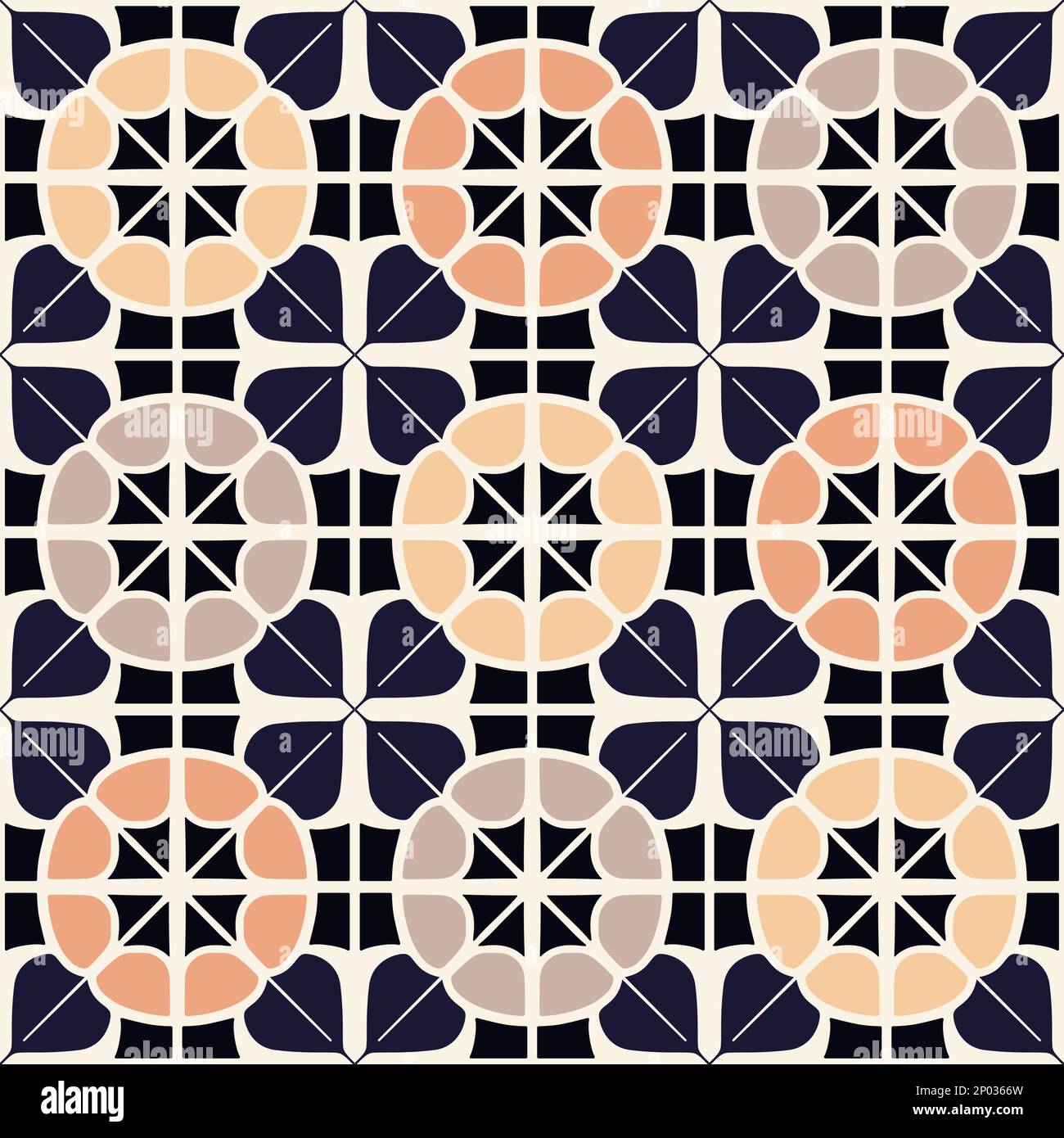 Vector Retro oder traditionelles portugiesisches oder marokkanisches Bodenfliesen Nahtloses Oberflächenmuster für Hintergrund-, Produkt- oder Geschenkpapierausdrucke. Stock Vektor