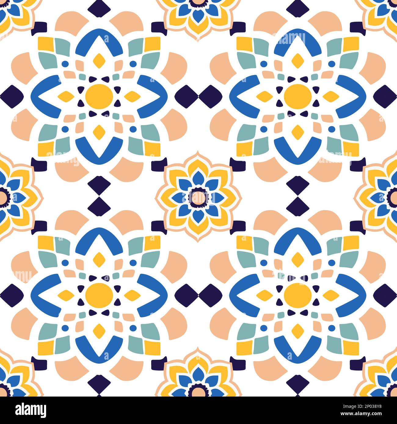 Vector Retro oder traditionelles portugiesisches oder marokkanisches Bodenfliesen Nahtloses Oberflächenmuster für Hintergrund-, Produkt- oder Geschenkpapierausdrucke. Stock Vektor