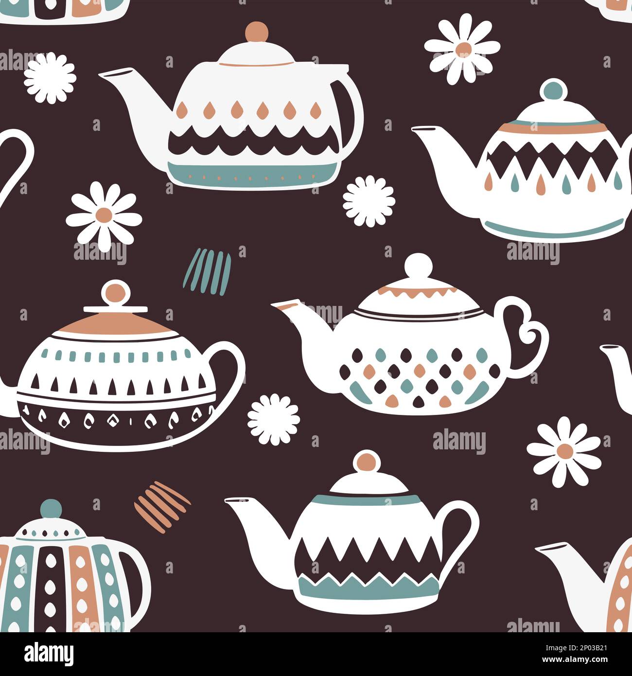 Vector Retro Teekannen oder Wasserkocher Nahtloses Oberflächenmuster für Produkte oder Geschenkpapierausdrucke. Stock Vektor