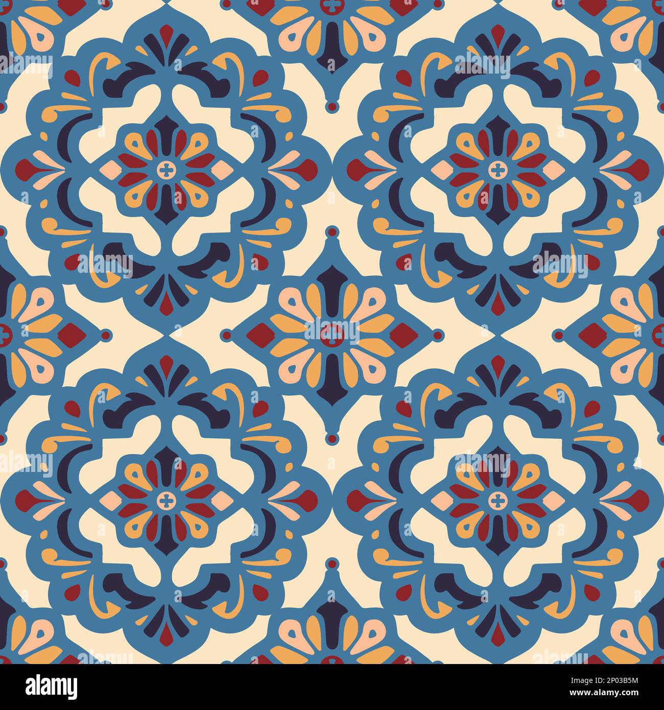 Vector Retro oder traditionelles portugiesisches oder marokkanisches Bodenfliesen Nahtloses Oberflächenmuster für Hintergrund-, Produkt- oder Geschenkpapierausdrucke. Stock Vektor