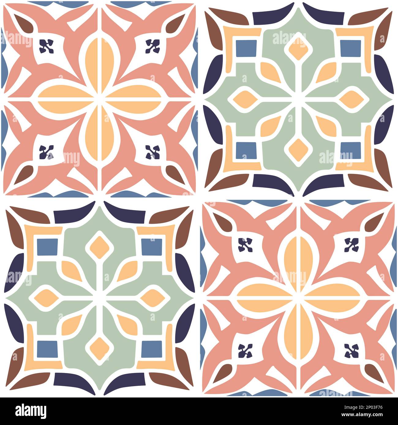 Vector Retro oder traditionelles portugiesisches oder marokkanisches Bodenfliesen Nahtloses Oberflächenmuster für Hintergrund-, Produkt- oder Geschenkpapierausdrucke. Stock Vektor