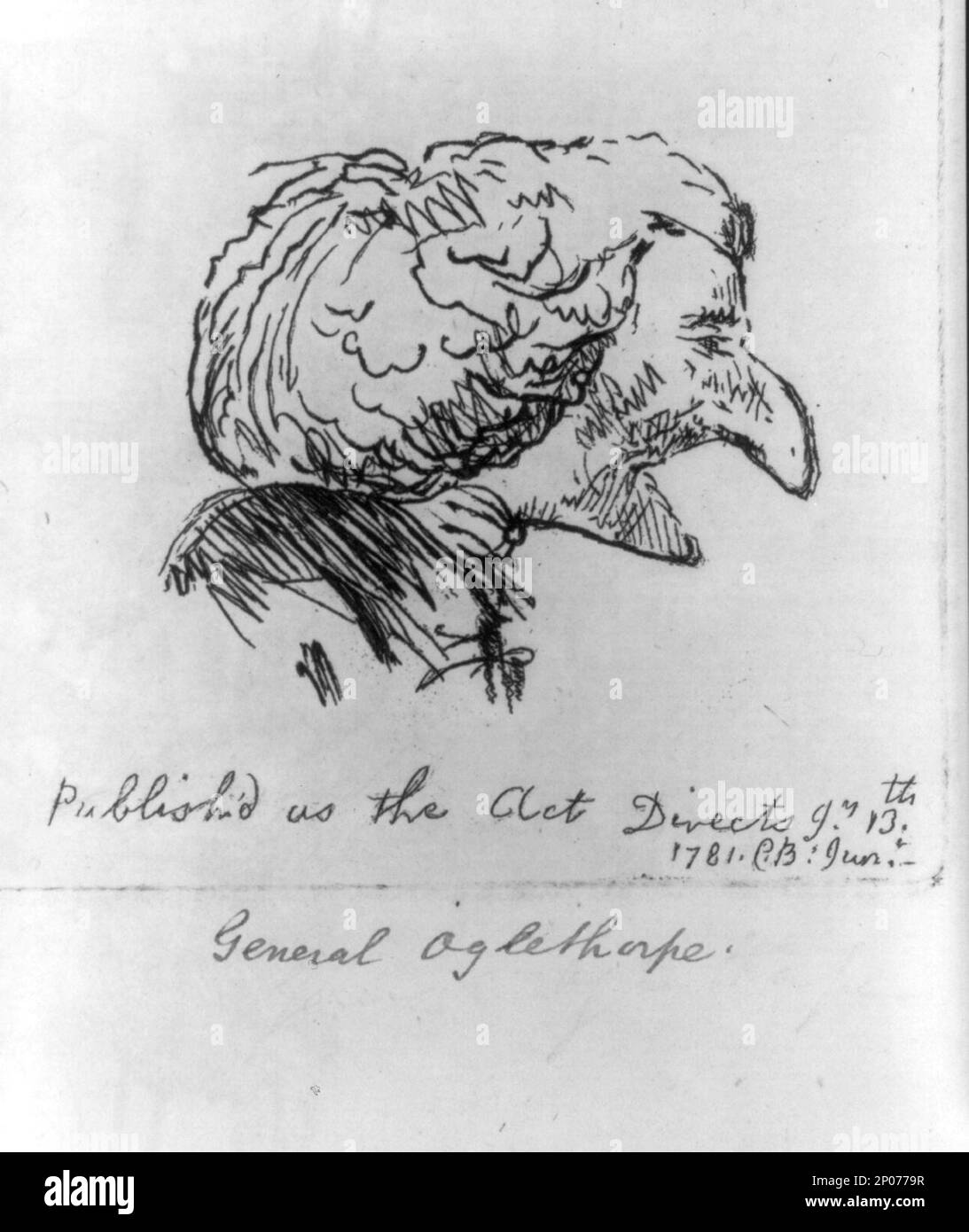 General Oglethorpe. British Cartoon Prints Collection , Veröffentlicht in: The American Revolution in drawings and Prints; eine Checkliste von 1765-1790 Grafiken in der Library of Congress / erstellt von Donald H. Cresswell, mit einem Vorwort von Sinclair H. Hitchings. Washington: [Zum Verkauf an die Oberste Behörde. Der Docs, US-Regierung. Drucken. Aus.], 1975, nein 806. Oglethorpe, James, 1696-1785. , Vereinigte Staaten, Geschichte, Revolution, 1775-1783. Stockfoto