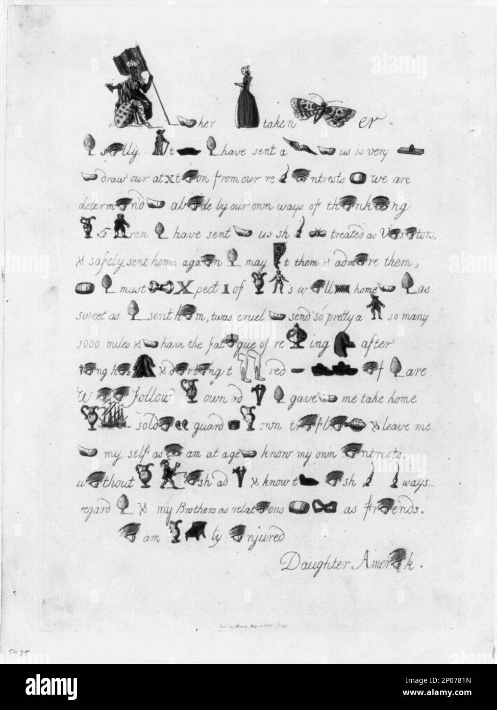 Amerika hat ihre misstrauische Mutter abgezockt. British Cartoon Prints Collection , Veröffentlicht in: The American Revolution in drawings and Prints; eine Checkliste von 1765-1790 Grafiken in der Library of Congress / erstellt von Donald H. Cresswell, mit einem Vorwort von Sinclair H. Hitchings. Washington: [Zum Verkauf an die Oberste Behörde. Der Docs, US-Regierung. Drucken. Aus.], 1975, nein 731, ausgestellt in: „Creating the United States“ in der Library of Congress, Washington, D.C., 2008-2009. Korrespondenz, 1770-1780. , Vereinigte Staaten, Geschichte, Revolution, 1775-1783. Stockfoto