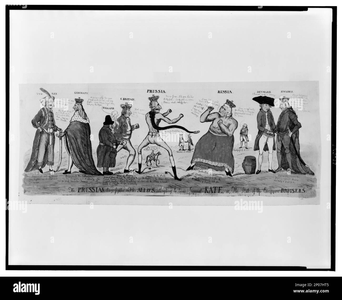 Der preußische Preiskämpfer und seine Verbündeten versuchen, die kaiserliche Kate oder den Zustand der europäischen Brecher zu zähmen. British Cartoon Prints Collection , Katalog von Drucken und Zeichnungen im British Museum. Abteilung I, politische und persönliche Satires, v. 6, nein 7827, Ausstellungskredit 4161-L. Katharina, II., Kaiserin von Russland, 1729-1796. Frederick William, II. König von Preußen, 1744-1797. , Boxen, 1790-1800. , Internationale Beziehungen, 1790-1800. Stockfoto