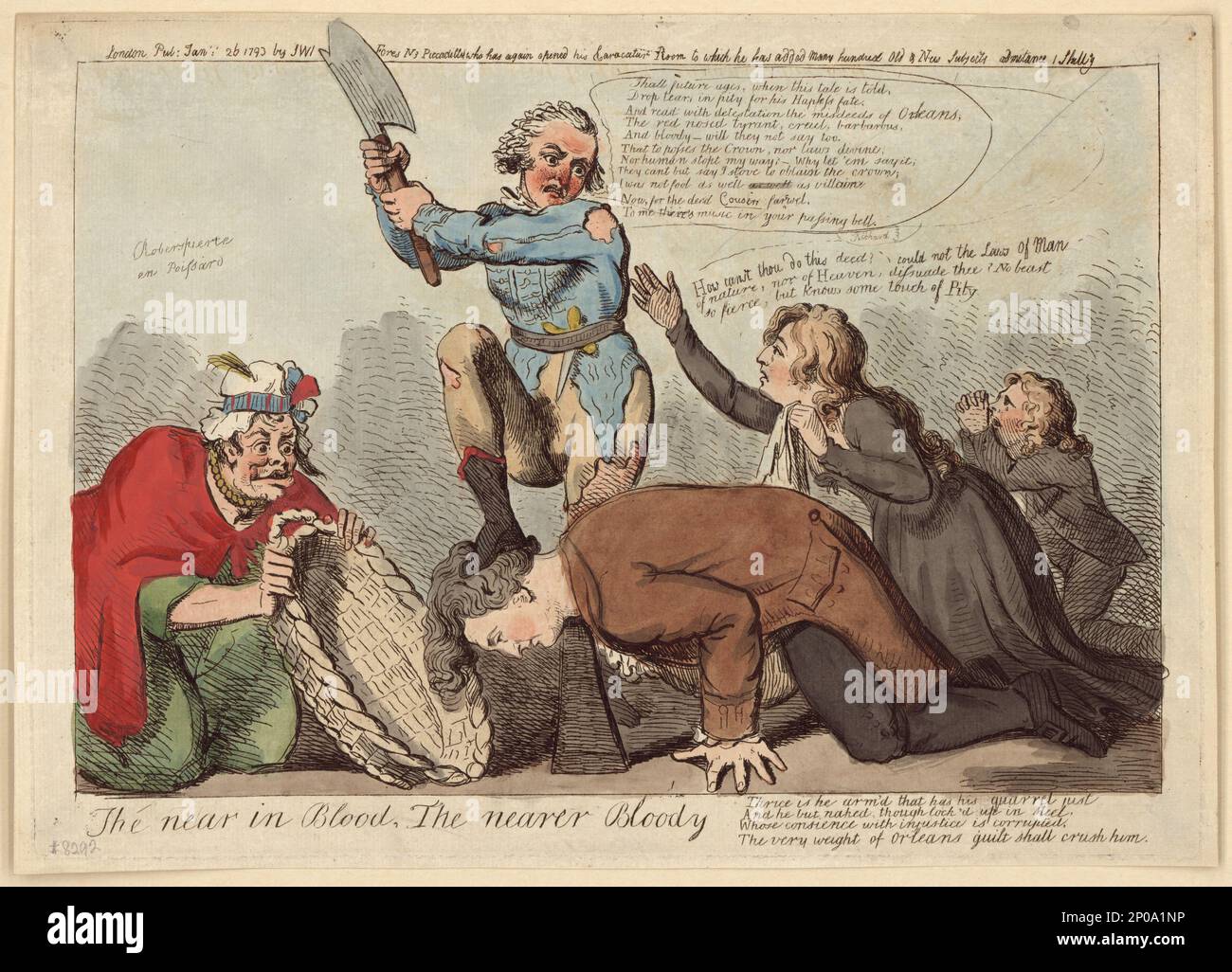 Je näher Blut, desto näher blutig. British Cartoon Prints Collection Orléans, Louis Philippe Joseph, duc d', 1747-1793. , Ludwig, XVI, König von Frankreich, 1754-1793, Tod und Begräbnis. Marie Antoinette, Königin, Gemahlin von Ludwig XVI., König von Frankreich, 1755-1793. Frankreich, Geschichte, die Herrschaft des Schreckens, 1793-1794. , Sansculottes,1790-1800. , Enthauptungen, Frankreich, 1790-1800. , Hinrichtungen,Frankreich,1790-1800. Stockfoto