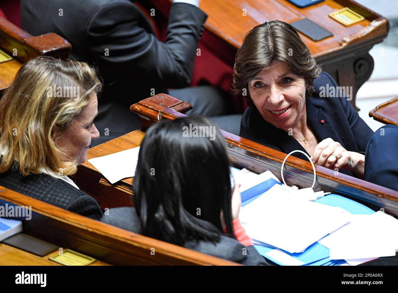 Außenministerin Catherine Colonna während einer Fragestunde an die Regierung in der Nationalversammlung in Paris, Frankreich am 28. Februar 2023. Foto: Victor Joly/ABACAPRESS.COM Stockfoto