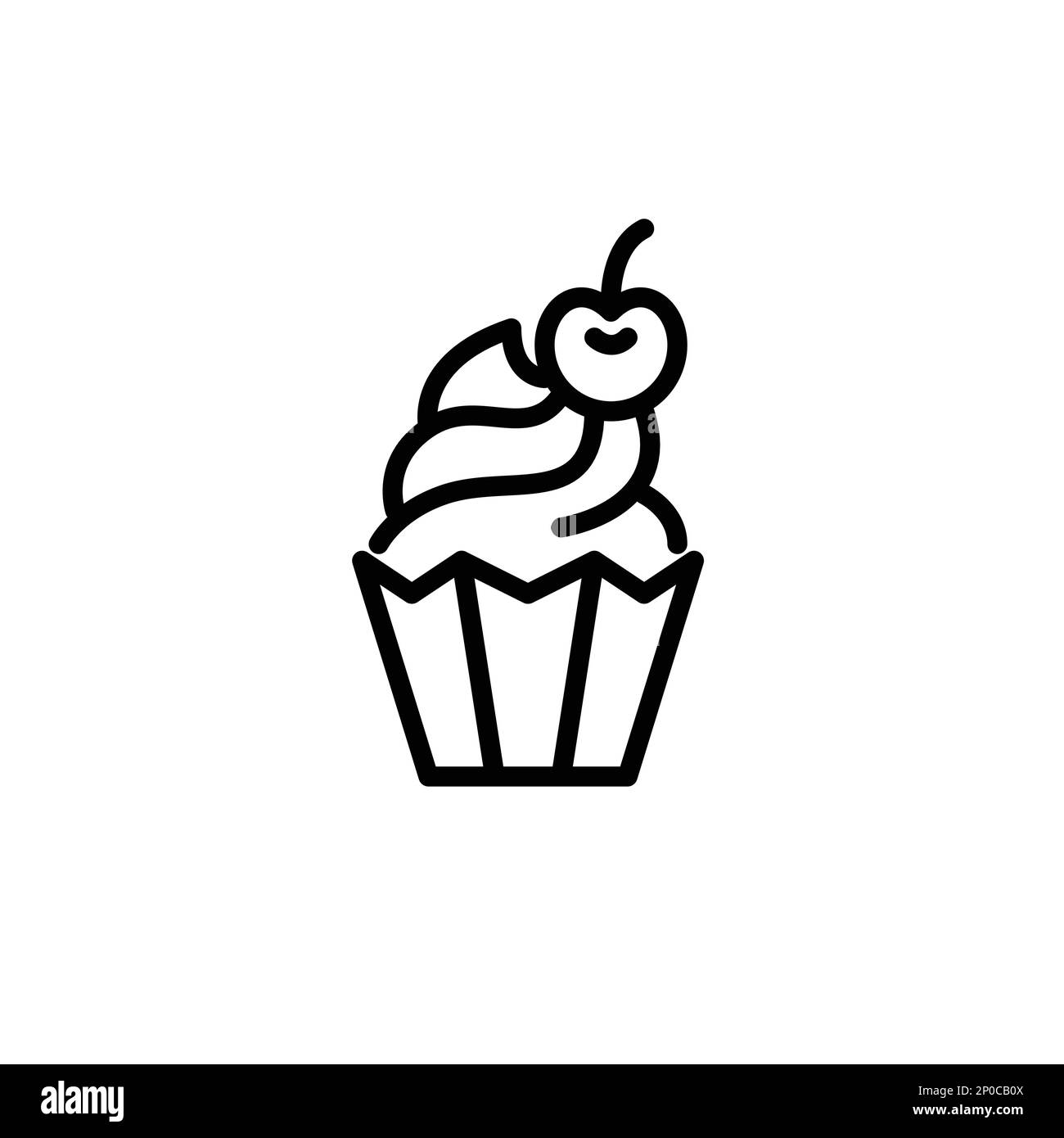 Cupcake mit Zuckerguss und Kirsche oben drauf. Leckeres, süßes Leckerli. Pixelgenaue, bearbeitbare Kontur Stock Vektor