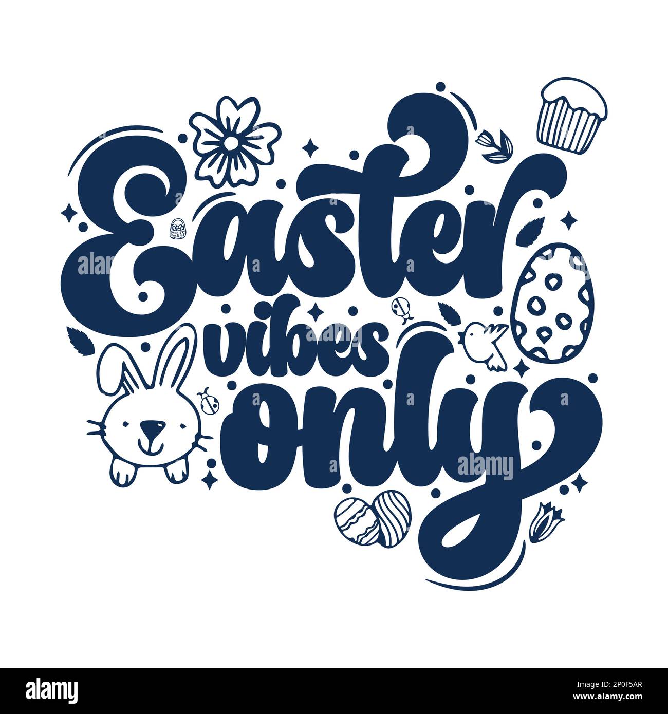 Niedliche, von Hand gezeichnete Osteratmosphäre, nur Typografie oder Schriftzug, Blumen, ostereier, schöner Hintergrund, großartig für Osterkarten, Banner, Textilien Stock Vektor