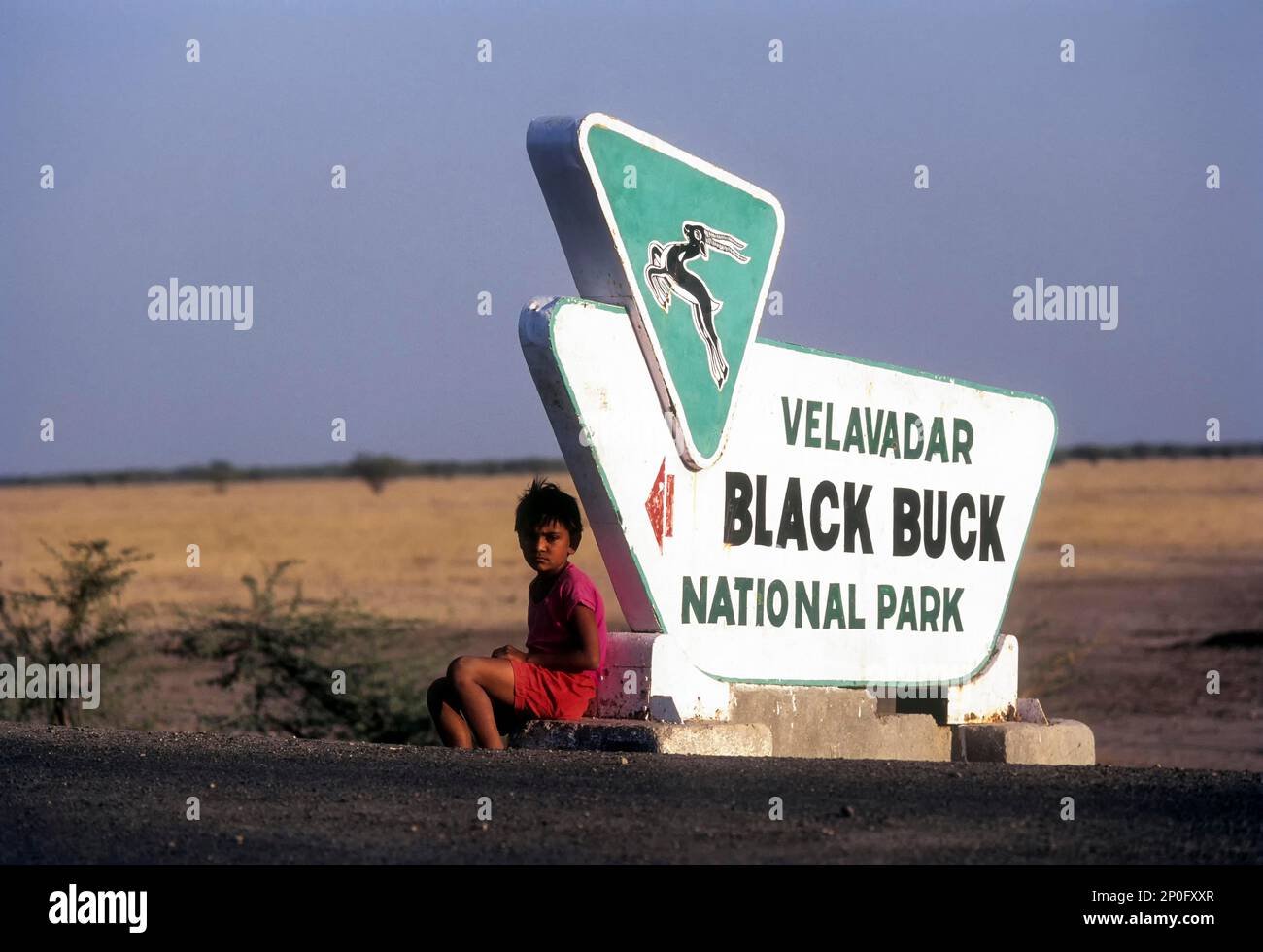 Schild mit der Aufschrift Velavadar Black, Buck-Nationalpark in Gujarat, Indien Stockfoto