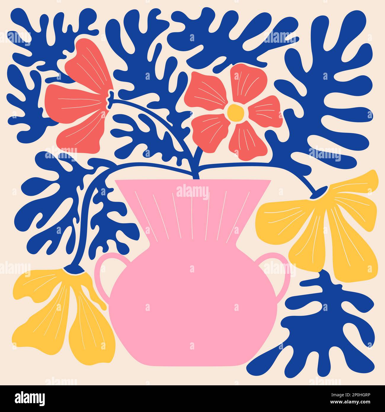 Groovy abstrakte organische Pflanzen Formen Kunst. Matisse-Poster mit Blumenmuster im trendigen Retro-Stil der 60s 70s Jahre Stock Vektor