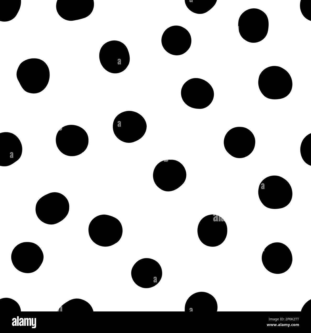 Nahtloses, neutrales Punktmuster. Schwarze handgezeichnete Kreise isoliert auf weißem Hintergrund. Abstraktes Random Points Ornament. Vektorgrafik für w Stock Vektor