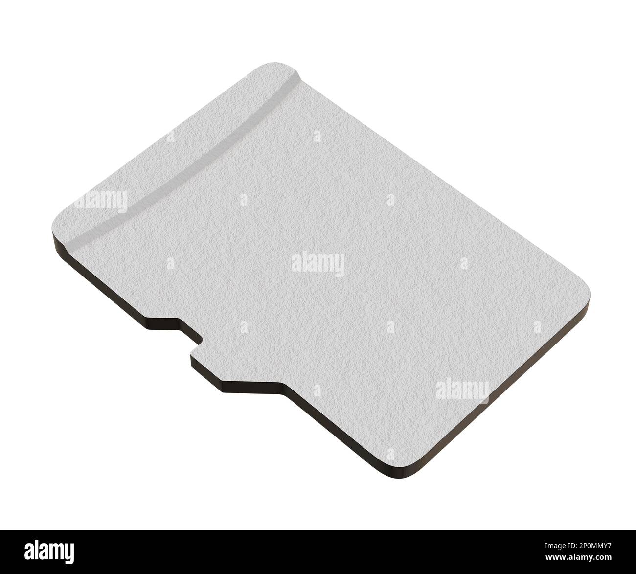 Leere Speicherkarte, microSD-Flash-Speicher isoliert auf weißem Hintergrund. 3D Abbildung Stockfoto