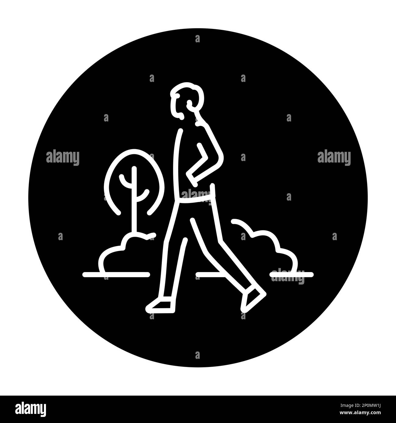 Symbol für „Spaziergang im Park“ mit schwarzer Linie. Routine. Piktogramm für Webseite. Stock Vektor