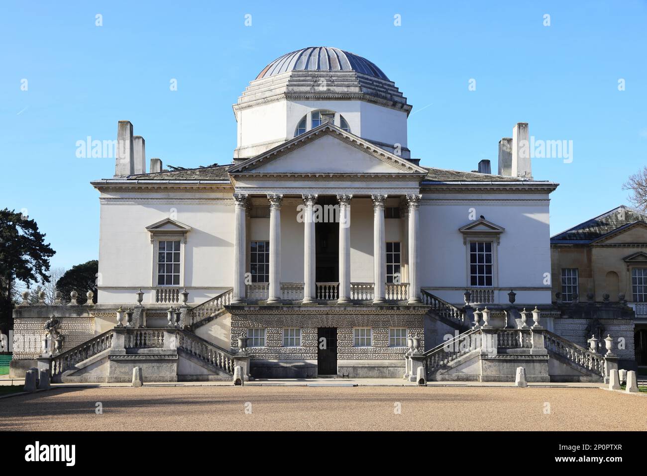 Chiswick House & Gardens, britische Architektur, inspiriert von der italienischen Reise des Earl of Burlington, und restaurierte Landschaftsgärten im Westen Londons. Stockfoto