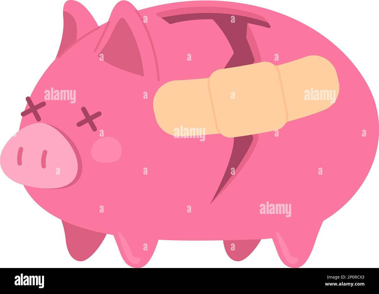 Zerbrochenes rosafarbenes Sparschwein mit flachem Patch-Konzept, Vektorpunktanzeige Stock Vektor