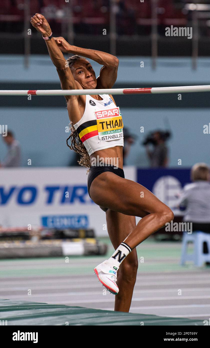 Istanbul, Türkiye. 03/03/2023, Nafissatou Thiam (Belgien) tritt am 2. Tag der Europameisterschaft für Leichtathletik in der Ataköy Athletics Arena in Istanbul, Türkiye, im Pentathlon-Hochsprung der Frauen an. Foto von Gary Mitchell Stockfoto