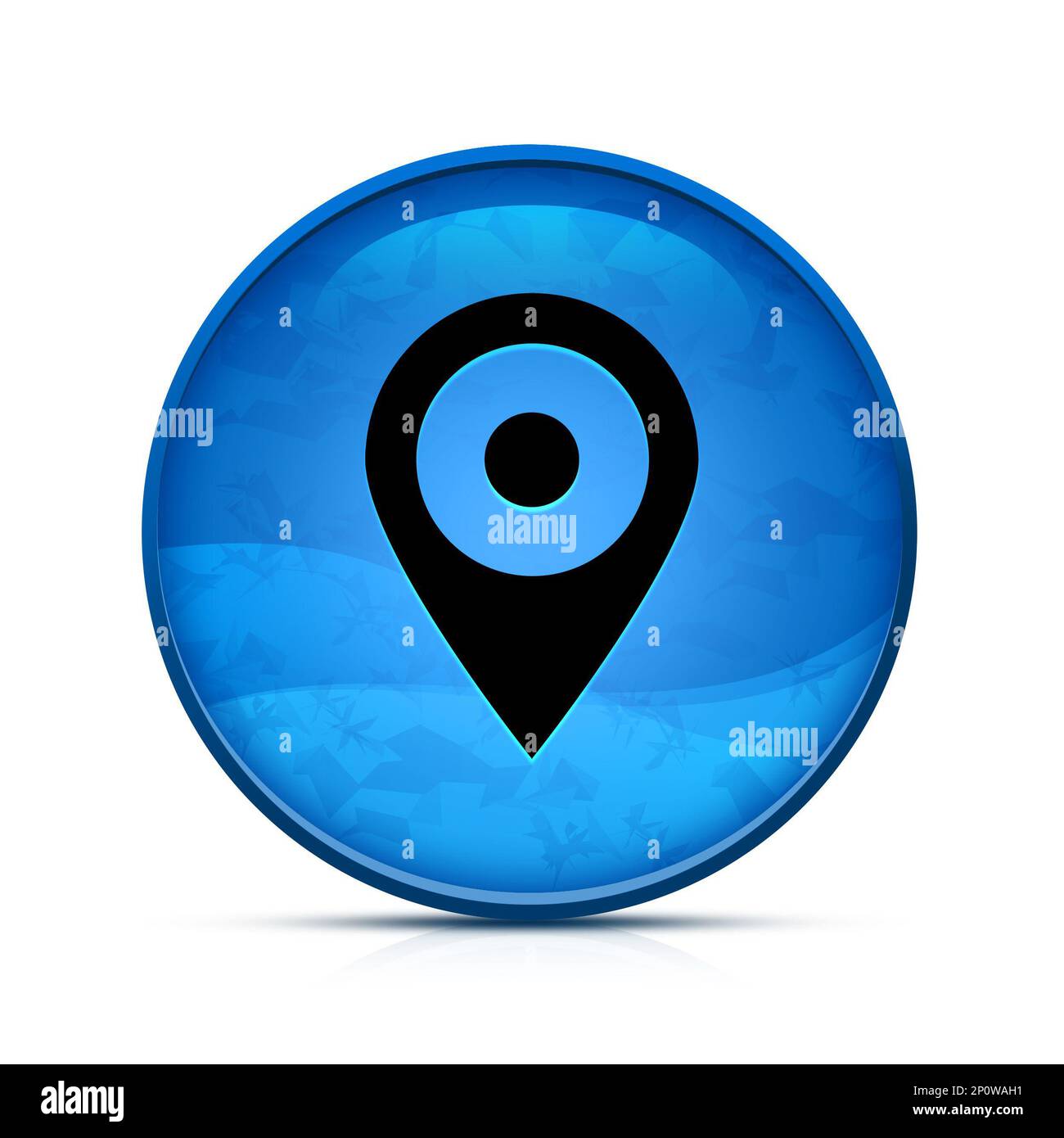 Symbol für die Position der Nadel auf dem eleganten, spritzwasserblauen runden Knopf Stockfoto