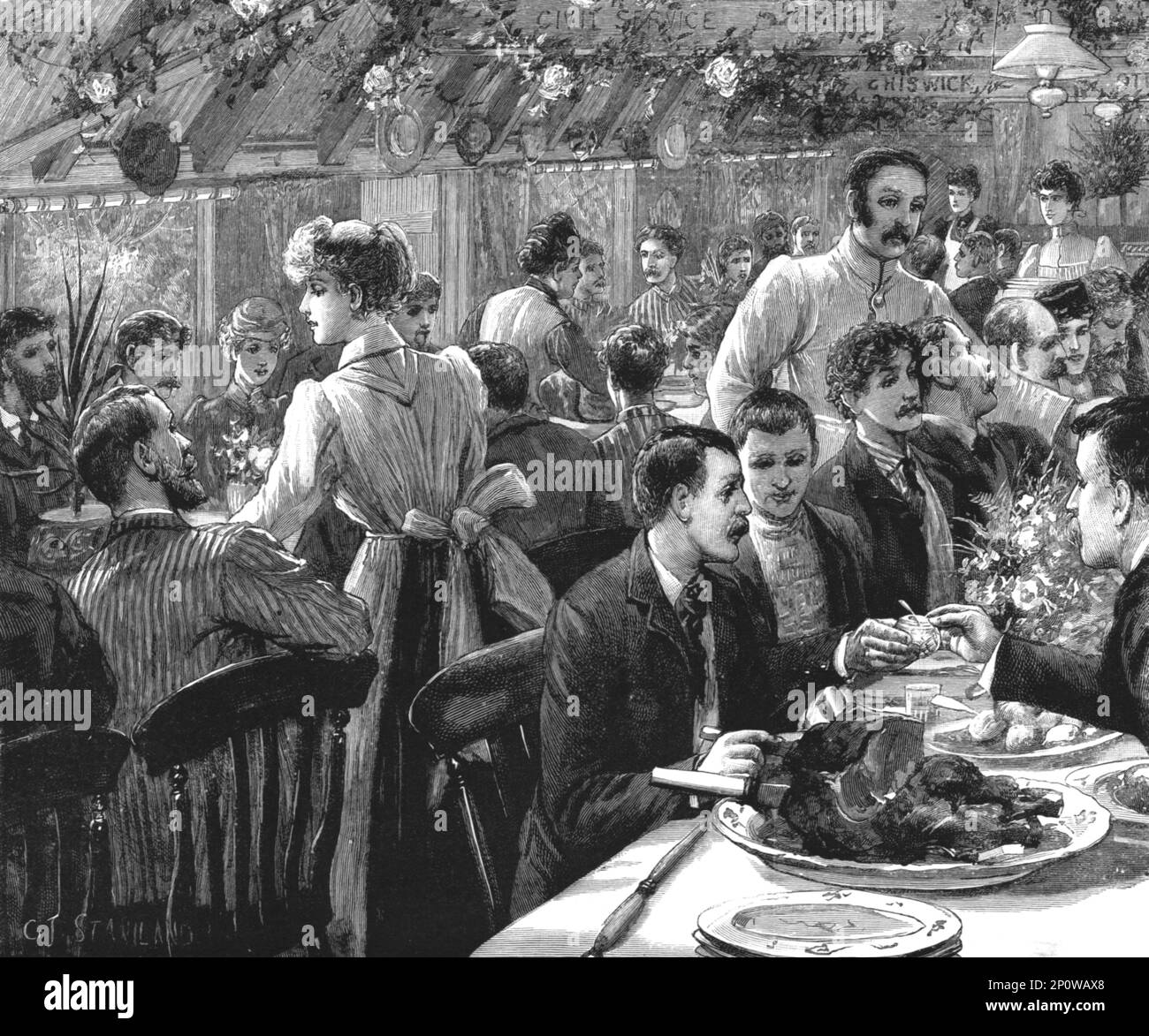 "Die Radfahrer" Sonntagsessen in Ripley; die Clubs zum Abendessen.", 1891. Aus „The Graphic. An Illustrated Weekly Newspaper“, Band 44. Juli bis Dezember 1891. Stockfoto