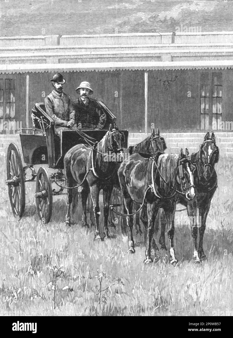 „Sketches of Life on an Estancia in the Argentine Republic; Starting for a Drive over the Pampas in a Mail-Phaeton“, 1891. Aus „The Graphic. An Illustrated Weekly Newspaper“, Band 44. Juli bis Dezember 1891. Stockfoto