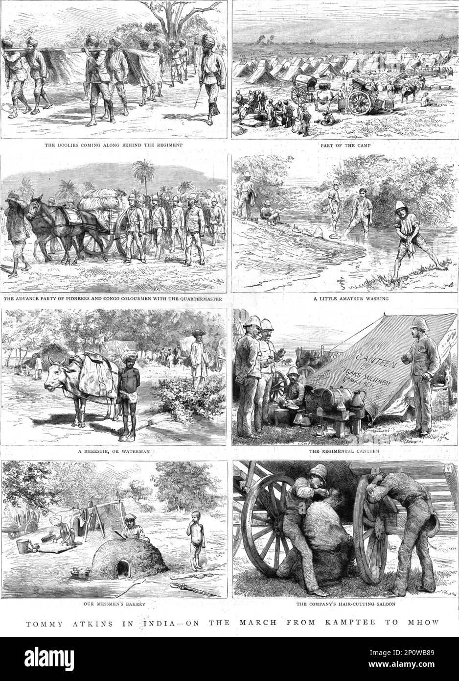 '' Tommy Atkins in Indien -- am Marsch von Kamptee nach Mhow', 1890. Aus „The Graphic. An Illustrated Weekly Newspaper“, Band 44. Juli bis Dezember 1891. Stockfoto