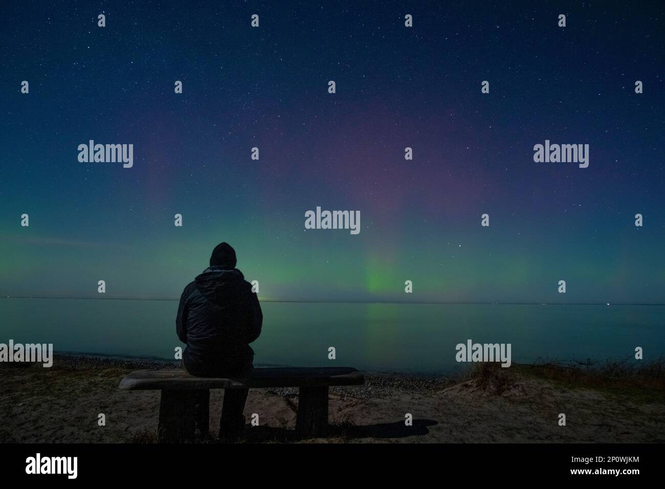 Otterup, Dänemark. 27., Februar 2023. Spektakuläre Nordlichter, auch bekannt als Polarlichter oder Aurora, über der Insel Fyn in Dänemark. (Foto: Gonzales Photo - Kent Rasmussen). Stockfoto