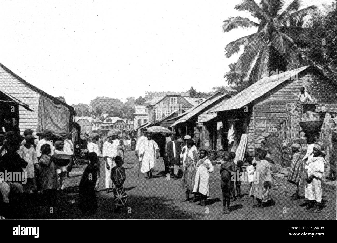 'Freetown. Rue une; L'Ouest Africain', 1914. Von „Grande Geographie Bong Illustree“, 1914. Stockfoto