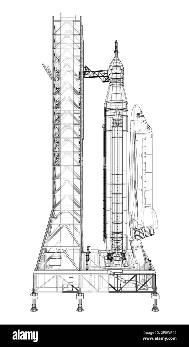 Space Rocket auf dem Startfeld Stockfoto