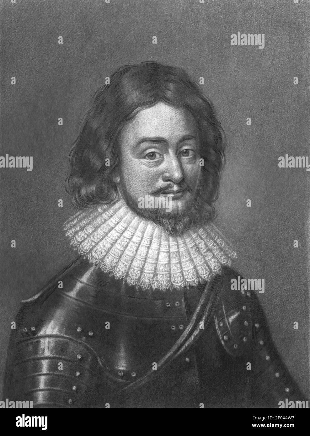 "Frederick, König von Böhmen; Todesanzeige 1632", 1812. Von „Porträts von Figuren, die in der britischen Geschichte berühmt sind, vom Beginn der Herrschaft von Heinrich dem Achten bis zum Ende der Herrschaft von James dem Zweiten“ [Samuel Woodburn, London, 1815]. Stockfoto