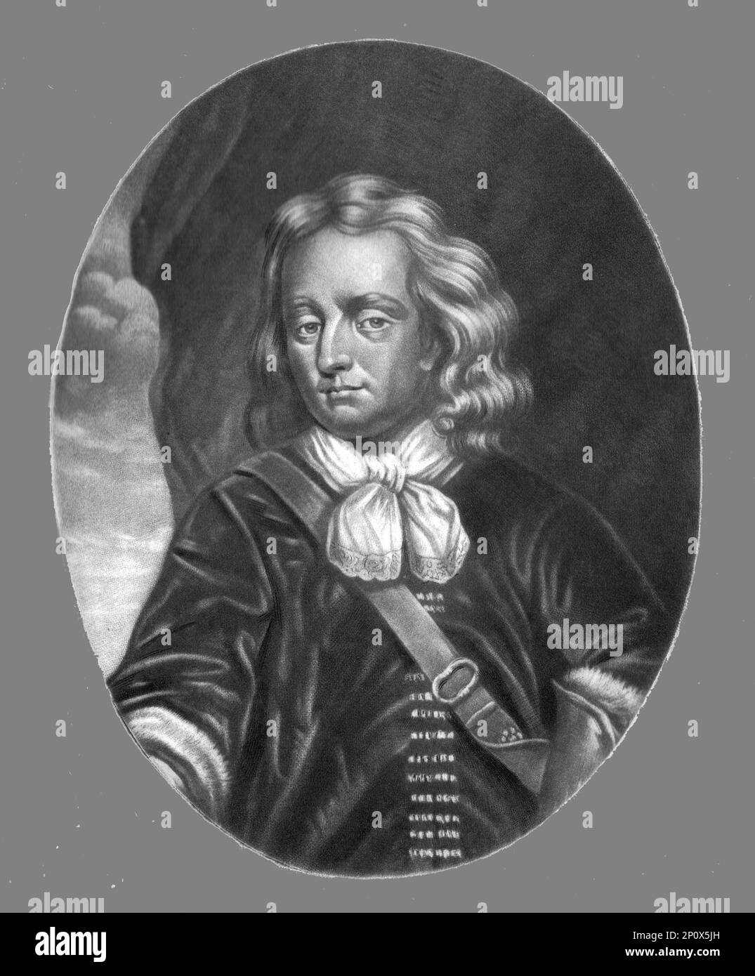 "Sir Christopher Myngs, Admiral, getötet im Kampf gegen die Niederländer; Todesanzeige 1666", 1813. Von „Porträts von Figuren, die in der britischen Geschichte berühmt sind, vom Beginn der Herrschaft von Heinrich dem Achten bis zum Ende der Herrschaft von James dem Zweiten“ [Samuel Woodburn, London, 1815]. Stockfoto